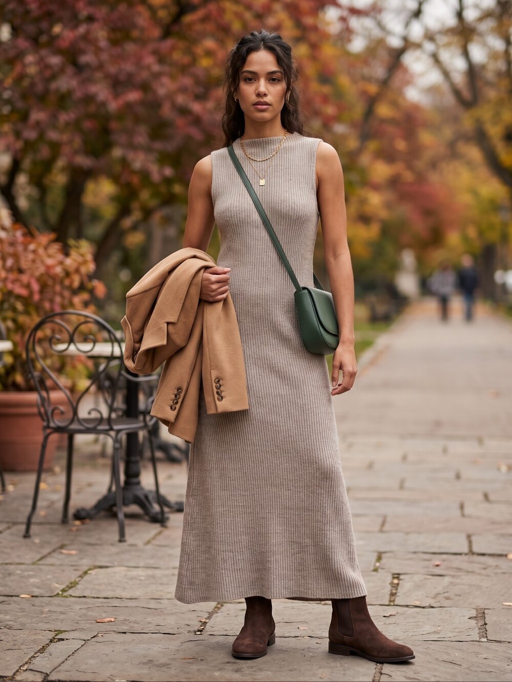 ZARA Heather Beige Ribbed Knit Column Maxi Dress Clean Girl Quiet Luxury